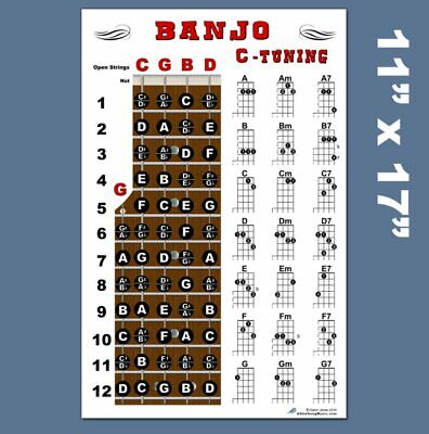 Banjo Chord Wall Chart Poster Fretboard Standard C Tuning 5 String ...